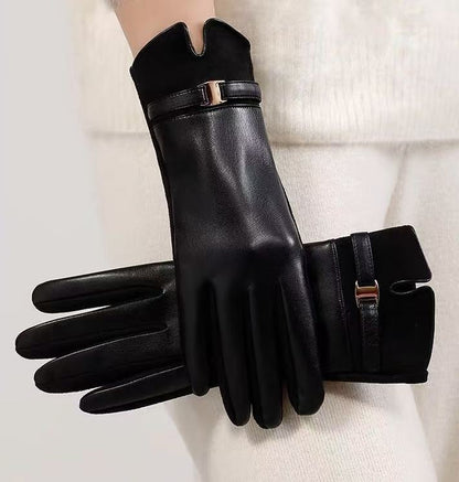 Women's Leather Gloves Touchscreen Compatible Buckle Detail
