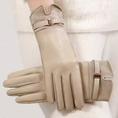 Women's Leather Gloves Touchscreen Compatible Buckle Detail