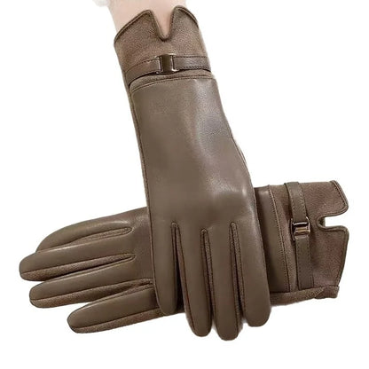Women's Leather Gloves Touchscreen Compatible Buckle Detail