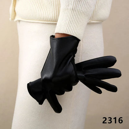 Women's Leather Gloves Touchscreen Compatible Buckle Detail