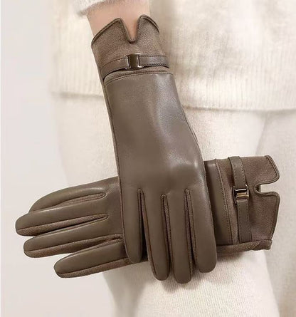 Women's Leather Gloves Touchscreen Compatible Buckle Detail