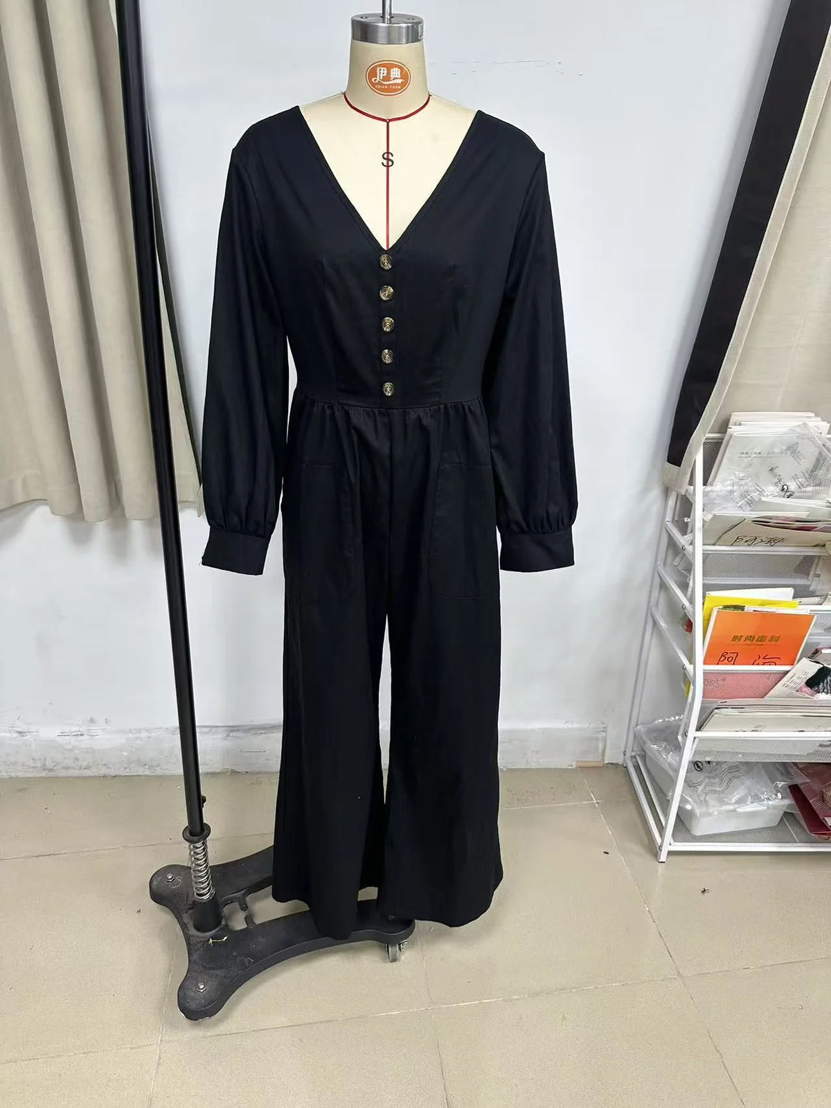 Women's Linen Blend Jumpsuit Wide-Leg Pockets