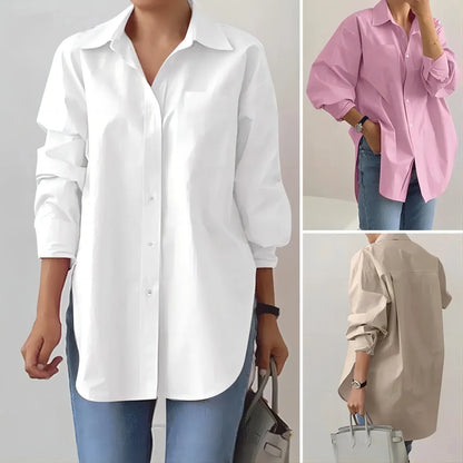 Women's Oversized Shirt Blouse Longline Hem Side Slits