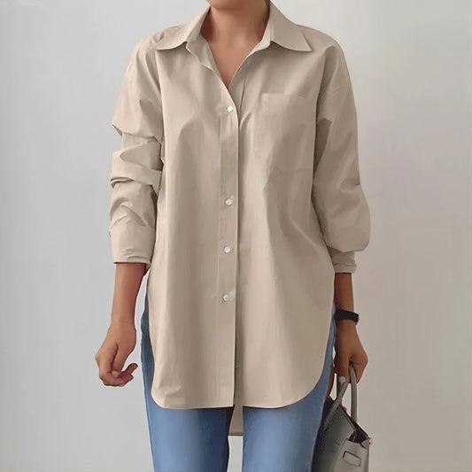 Women's Oversized Shirt Blouse Longline Hem Side Slits