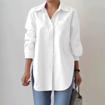 Women's Oversized Shirt Blouse Longline Hem Side Slits