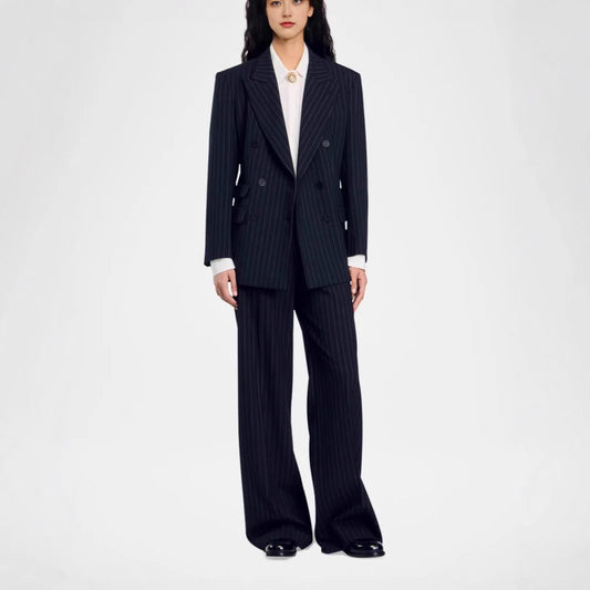 Women's Pinstripe Suit Set Oversized Blazer Wide-Leg Trousers