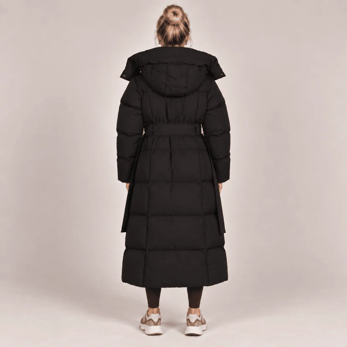 Women's Puffer Coat Longline Hooded Adjustable Belt