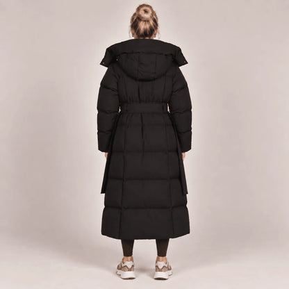 Women's Puffer Coat Longline Hooded Adjustable Belt