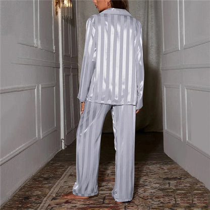 Women's Pyjama Set Satin-Feel Button-Up Two-Piece