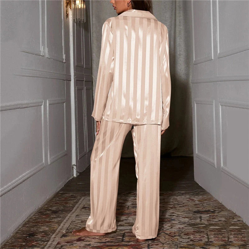 Women's Pyjama Set Satin-Feel Button-Up Two-Piece