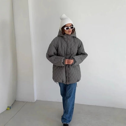 Women's Quilted Jacket Teddy Fleece Lined Hooded Oversized Fit
