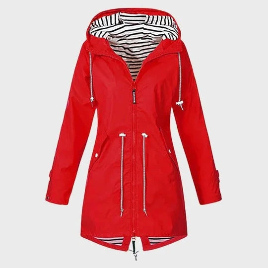 Women's Rain Jacket Knee-Length Water-Resistant Breathable Adjustable Hood