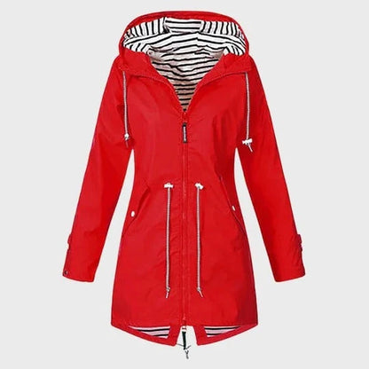 Women's Rain Jacket Knee-Length Water-Resistant Breathable Adjustable Hood