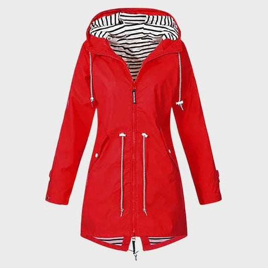 Women's Rain Jacket Knee-Length Water-Resistant Breathable Adjustable Hood