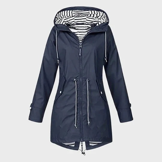 Women's Rain Jacket Knee-Length Water-Resistant Breathable Adjustable Hood