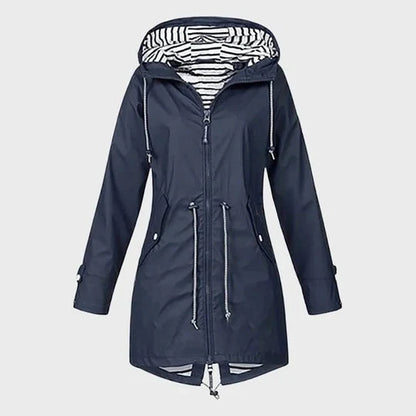 Women's Rain Jacket Knee-Length Water-Resistant Breathable Adjustable Hood