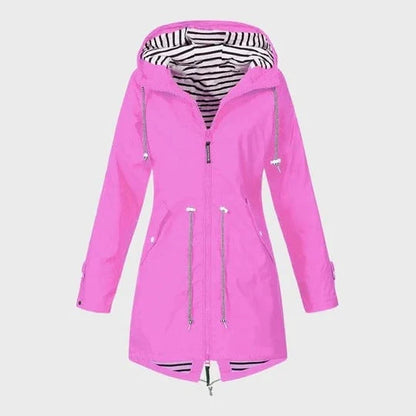 Women's Rain Jacket Knee-Length Water-Resistant Breathable Adjustable Hood
