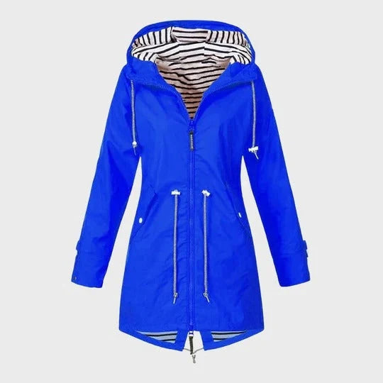 Women's Rain Jacket Knee-Length Water-Resistant Breathable Adjustable Hood