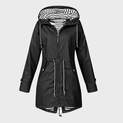 Women's Rain Jacket Knee-Length Water-Resistant Breathable Adjustable Hood