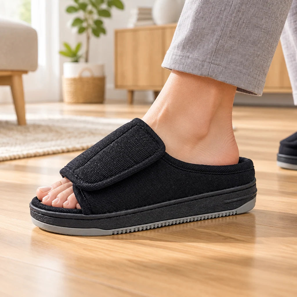 Women's Slippers Extra-Wide Adjustable Open-Toe Rubber Sole