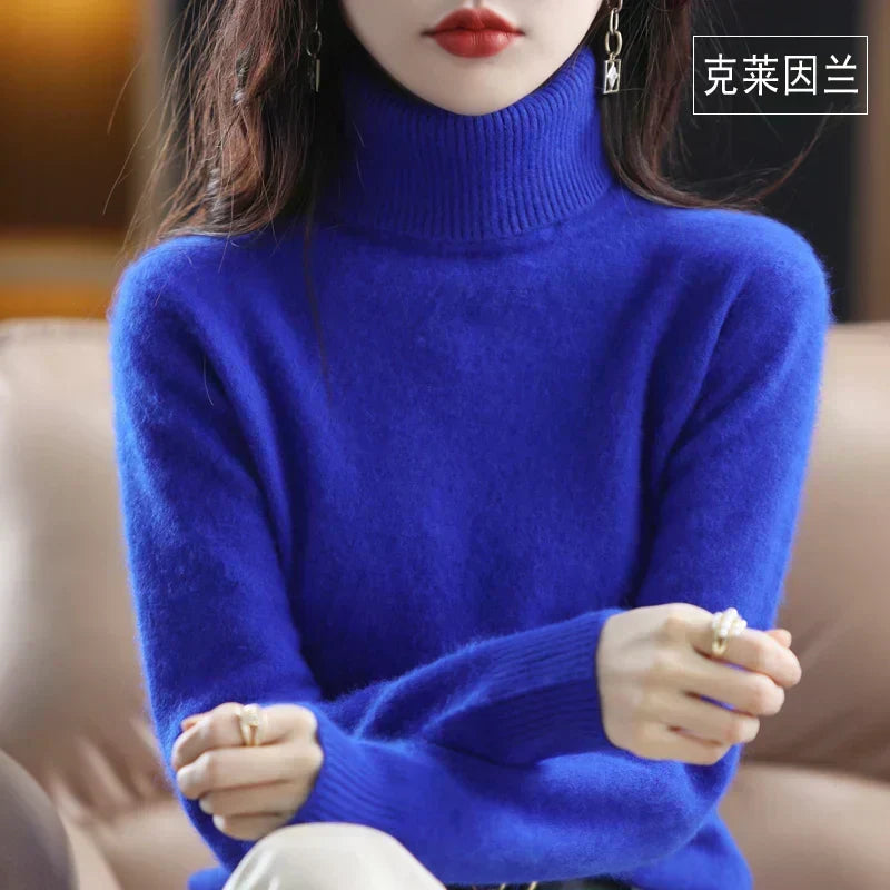 Women's Sweater 100% Cashmere Fitted Turtleneck