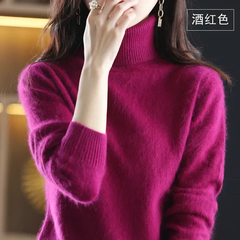 Women's Sweater 100% Cashmere Fitted Turtleneck
