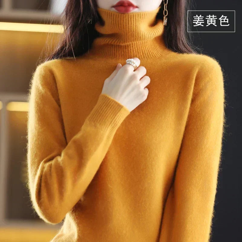Women's Sweater 100% Cashmere Fitted Turtleneck