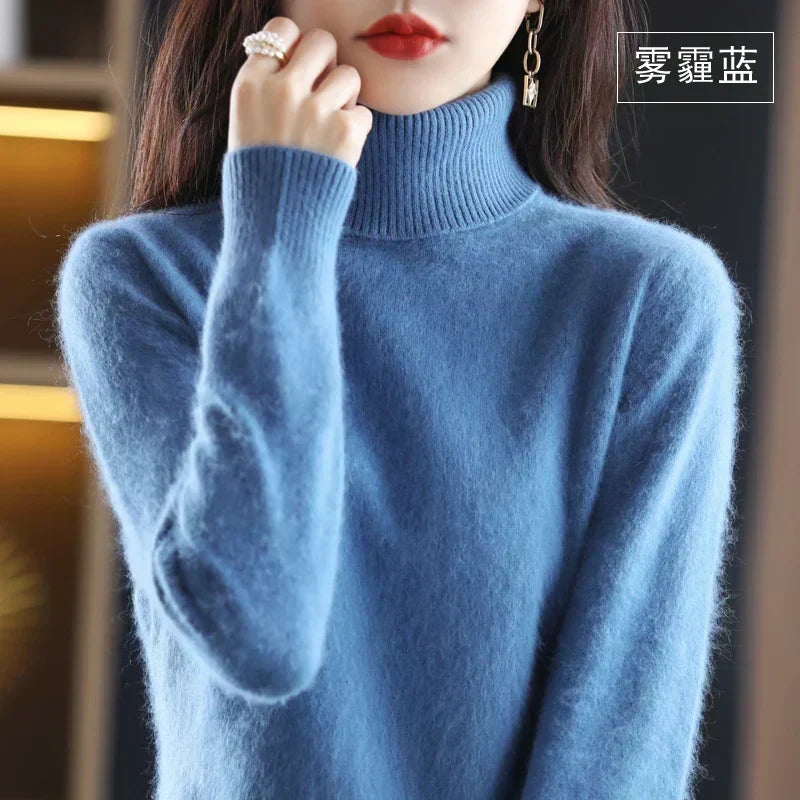 Women's Sweater 100% Cashmere Fitted Turtleneck
