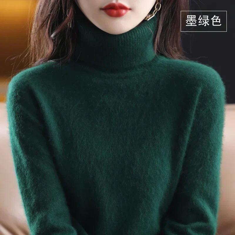 Women's Sweater 100% Cashmere Fitted Turtleneck