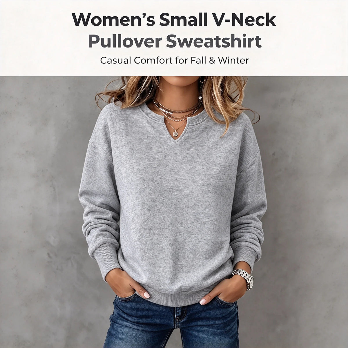 Women's Sweatshirt Notched V-Neck Lightweight Knit