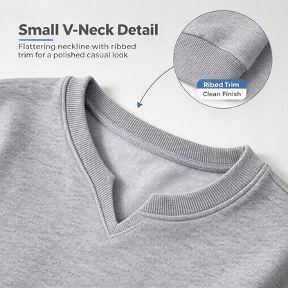 Women's Sweatshirt Notched V-Neck Lightweight Knit