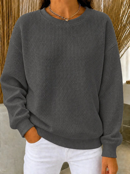 Women's Sweatshirt Waffle Knit Quarter-Zip Cotton Blend Relaxed Fit