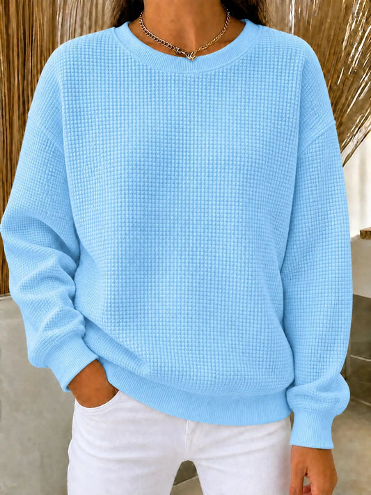Women's Sweatshirt Waffle Knit Quarter-Zip Cotton Blend Relaxed Fit