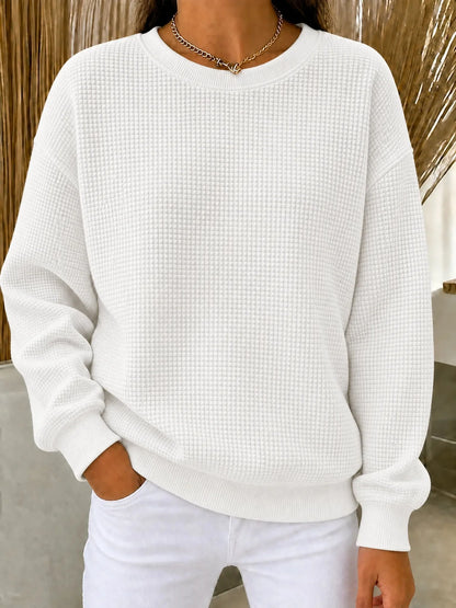 Women's Sweatshirt Waffle Knit Quarter-Zip Cotton Blend Relaxed Fit