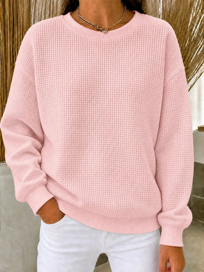 Women's Sweatshirt Waffle Knit Quarter-Zip Cotton Blend Relaxed Fit