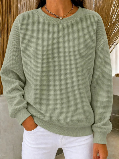 Women's Sweatshirt Waffle Knit Quarter-Zip Cotton Blend Relaxed Fit