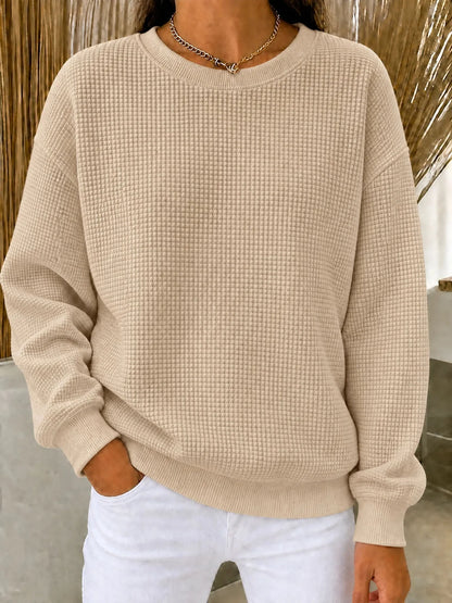 Women's Sweatshirt Waffle Knit Quarter-Zip Cotton Blend Relaxed Fit