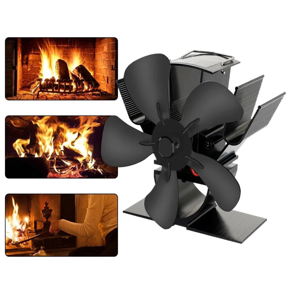 Wood Stove Fan Heat-Powered Quiet Even Heat Distribution