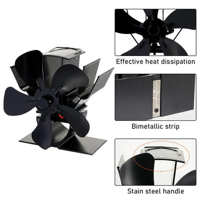 Wood Stove Fan Heat-Powered Quiet Even Heat Distribution