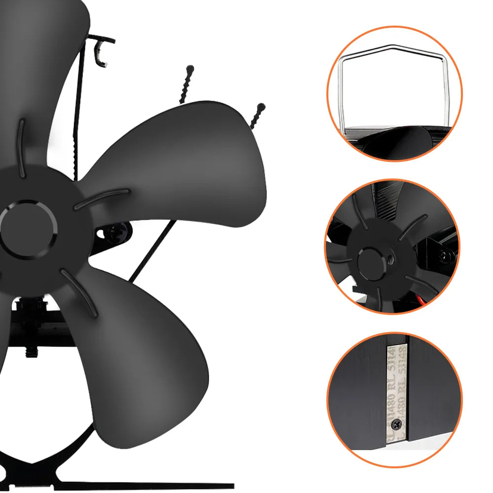 Wood Stove Fan Heat-Powered Quiet Even Heat Distribution