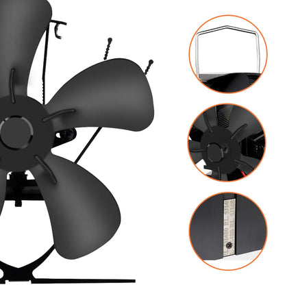 Wood Stove Fan Heat-Powered Quiet Even Heat Distribution