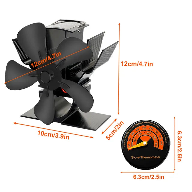 Wood Stove Fan Heat-Powered Quiet Even Heat Distribution