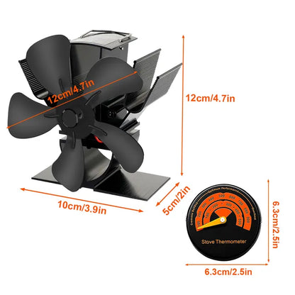 Wood Stove Fan Heat-Powered Quiet Even Heat Distribution