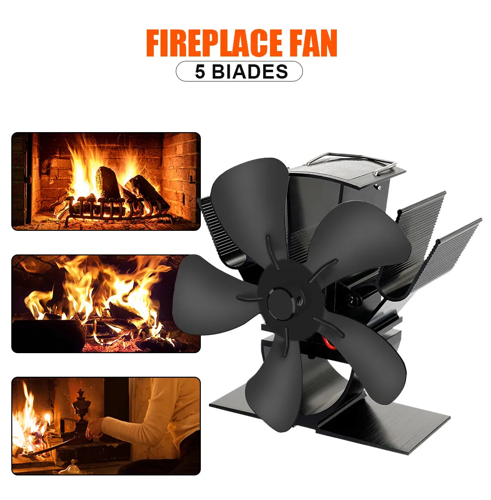 Wood Stove Fan Heat-Powered Quiet Even Heat Distribution