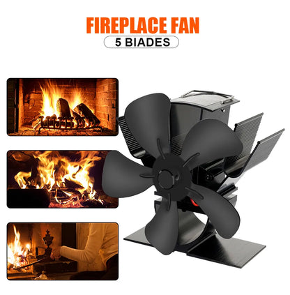 Wood Stove Fan Heat-Powered Quiet Even Heat Distribution