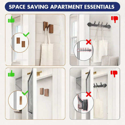 Wood Wall Hooks Foldable Solid Wood Set of 2