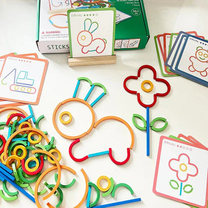 Wooden Building Set 120 Pieces Task Cards & Holder