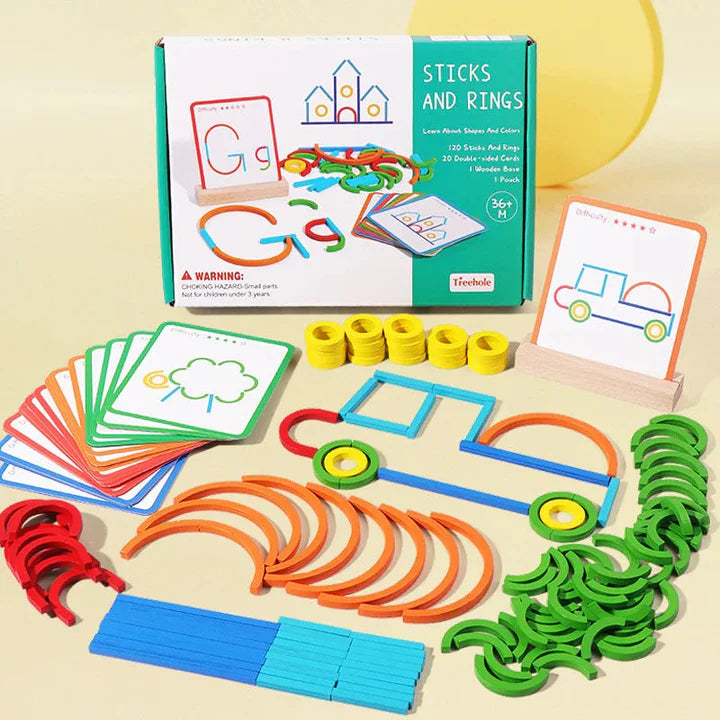 Wooden Building Set 120 Pieces Task Cards & Holder