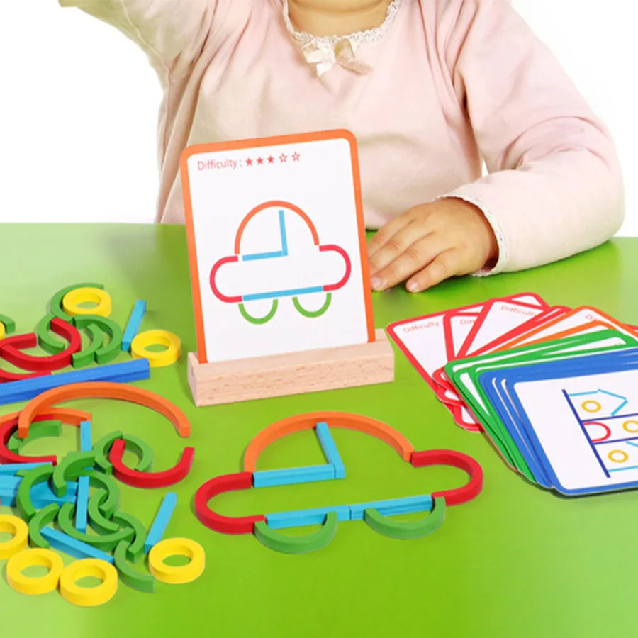 Wooden Building Set 120 Pieces Task Cards & Holder