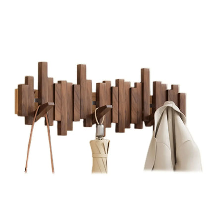 Wooden Coat Rack with Foldaway Hooks – Entryway Wall Organizer